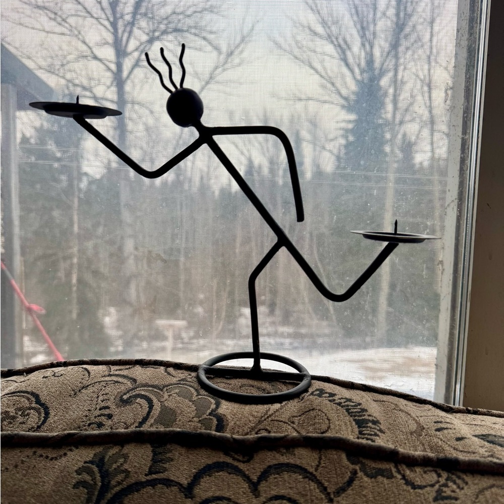 Vintage Black Minimalist Silhouette Candle Holder Accent